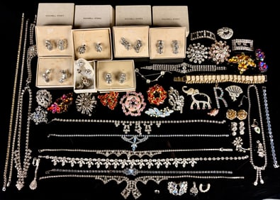 Large Collection of Vintage Rhinestone Costume Jewelry