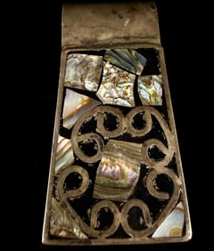 Vintage Mexican Abalone Shell Inlay Money Clip Sterling