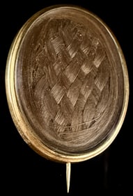 Antique 10k Gold Mourning Brooch Featuring Intricate Braided Hairwork Category: Brooches & Pins