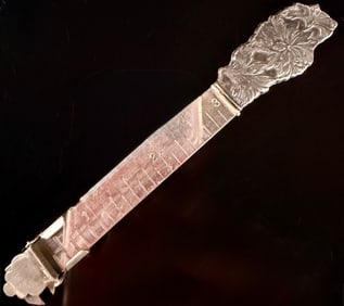 Sterling Silver Antique Retractable Hem Measure Ruler, Deep Floral Relief Engraving
