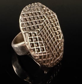 Sterling Silver Statement Ring Oversized Lattice Dome Design Marked Israel