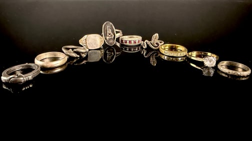 Large Lot of Ten Sterling Silver, Gold Filled Estate Rings