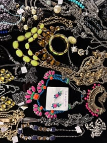 Large Assortment of Contemporary Costume Jewelry Featuring Rhinestones, Simulated Pearls, and Enamel
