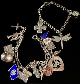 Vintage Sterling Silver Souvenir Charm Bracelet with Enamel Accents and Mixed Purity Charms