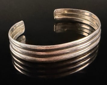 Sterling Silver Four-Band Ribbed Cuff Bracelet, Stamped 925 Category: Bracelets
