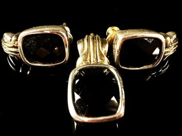 Lorenzo Two-Tone Sterling Silver and 18K Gold Black Onyx Pendant and Earrings Set