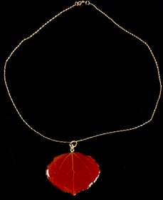 14K Yellow Gold Preserved Aspen Leaf Nature Pendant Necklace Category: Necklaces & Pendants