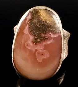 Large Oval Agate Cabochon Ring in Sterling Sz 10 1/2