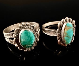 Sterling Silver Vintage Navajo Style Turquoise Ring Pair Category: Rings