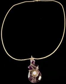 Sterling Silver Wire-Wrapped Pendant Necklace Featuring Amethyst and Opal