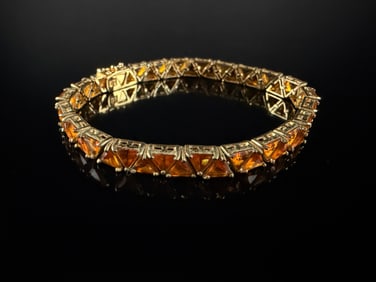 Gold over Sterling Silver Trillion-Cut Citrine-Tone Tennis Bracelet