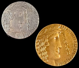 Sterling Silver and Bronze Commemorative Champion Brooch Pins Lot of 2 Category: Brooches & Pins