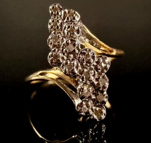 14K Yellow Gold and Diamond Cluster Bypass Ring Category: Rings