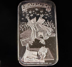 .999 Fine Silver Art Bar One Troy Ounce Crown Mint Graduation 1988