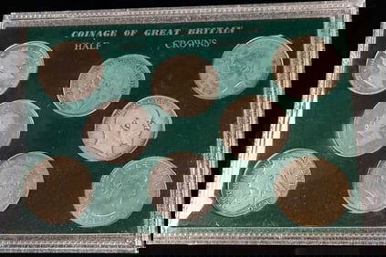 Silver and Base Metal Great Britain Half Crown Coin Collection, Eight Pieces