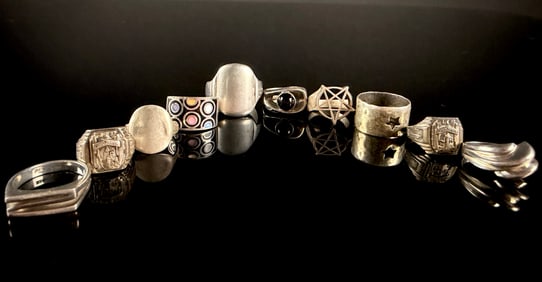 Sterling Silver Ring Collection, Ten Pieces, Including Class and Signet Styles