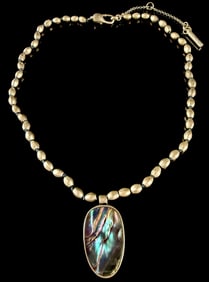 Kenneth Cole NEW YORK Abalone Shell Pendant Statement Costume Necklace Category: Necklaces &
