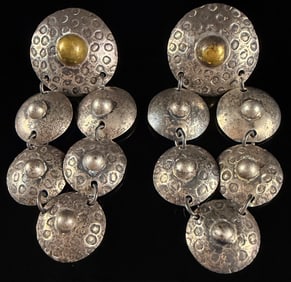 Sterling Silver Dangle Earrings, Hammered Disc Design, Mexico Hallmarked Category: Earrings