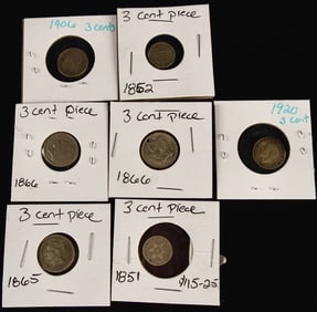 Lot of Circulated US and Foreign 3 Cent and Small Denomination Coins (7Pieces)