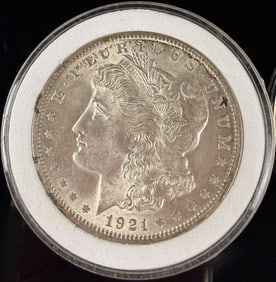 Silver 1921 Morgan Dollar U.S. Coin in Protective Capsule Circulated Condition