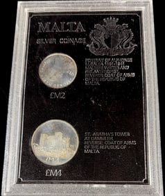 1975 Malta Silver Coinage Two-Piece Proof Set ?M2 and ?M4 Denominations