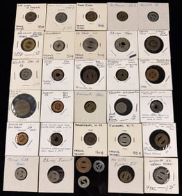 Lot of 32 Assorted Vintage United States Transit and Bus Tokens