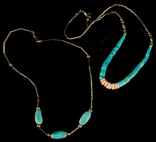 Sterling Silver Southwestern Style Liquid Silver and Turquoise Necklace Lot (Two) Category: