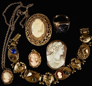 Mixed Lot of Vintage Gold Filled and Costume Cameo Jewelry