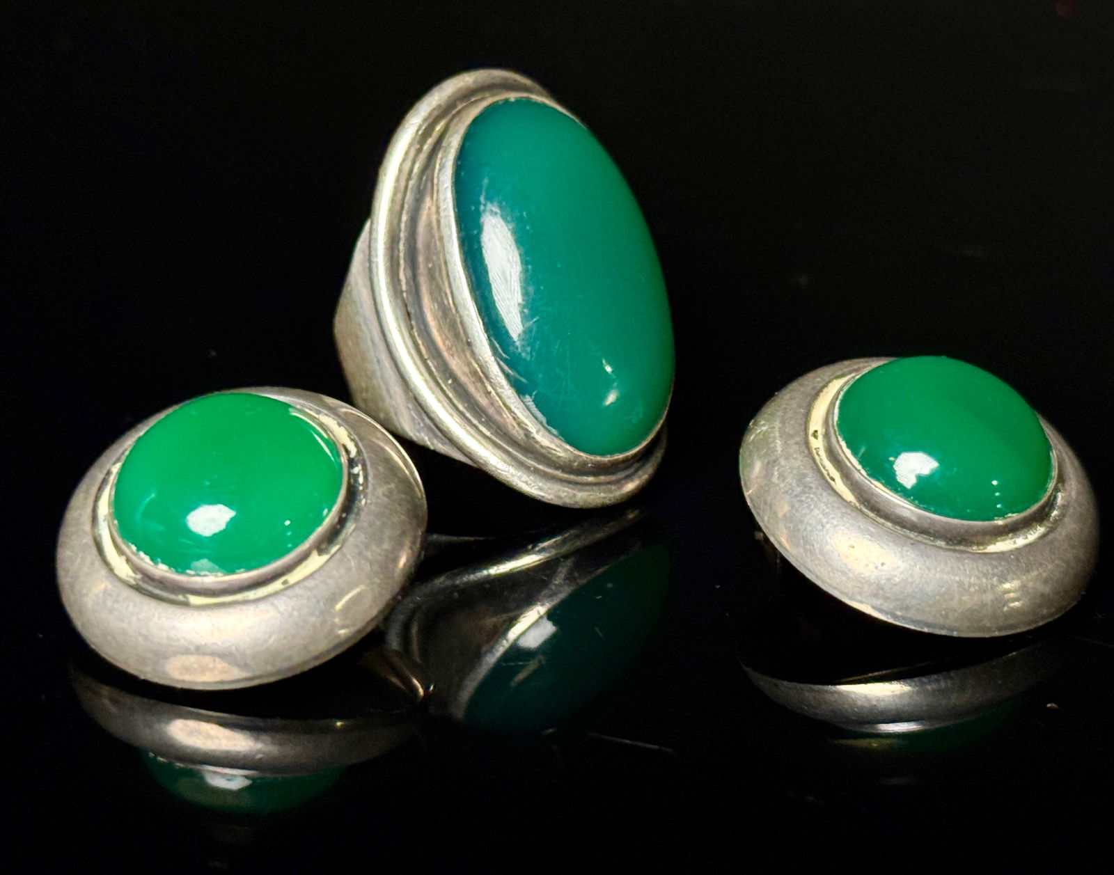 Three-Piece Danish Sterling Silver and Green Onyx Demi-Parure by N.E. From and COF (1 of 9)