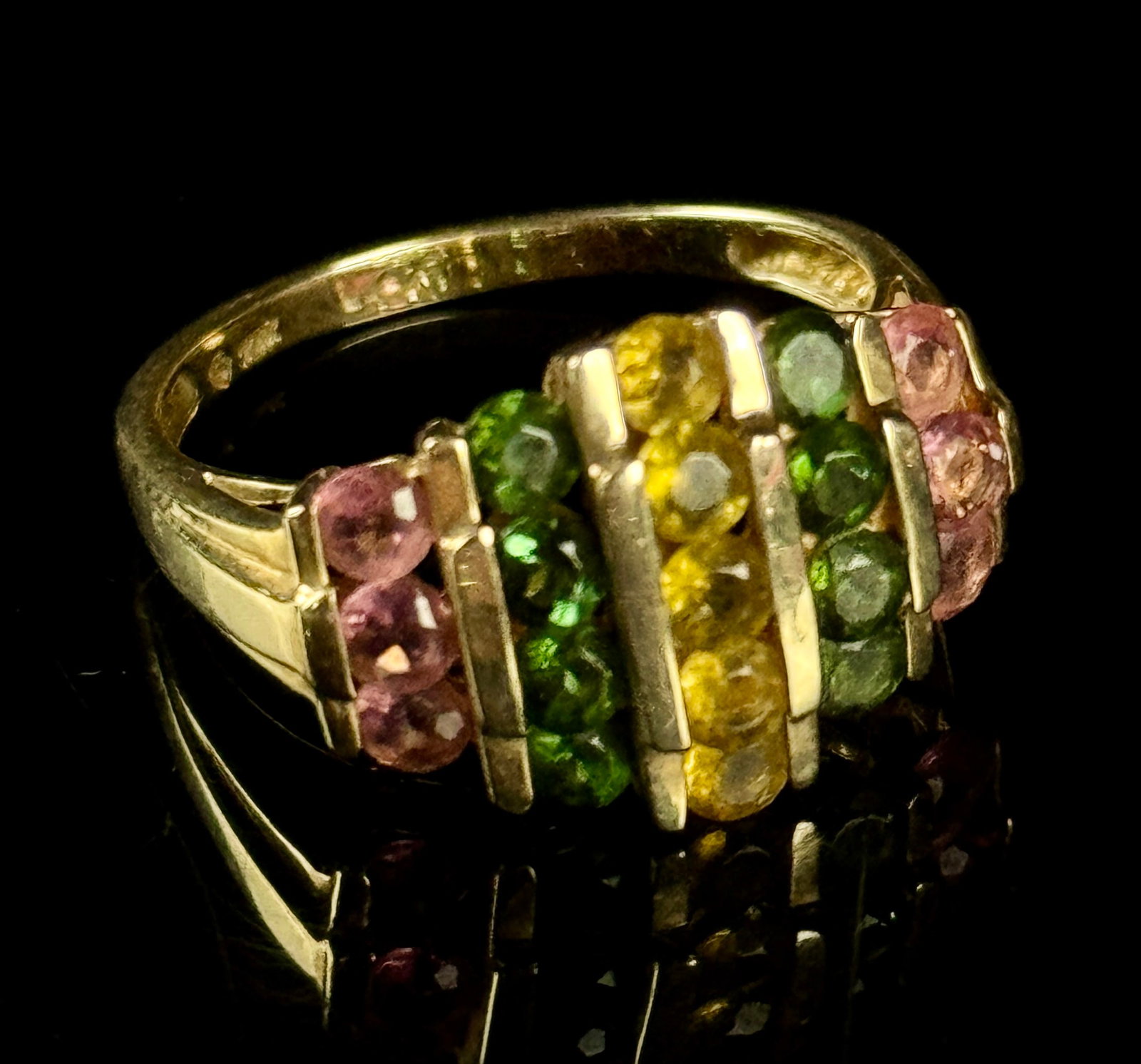 10 Karat Yellow Gold Cluster Ring with Multi-Colored Semi-Precious Gemstones (1 of 4)