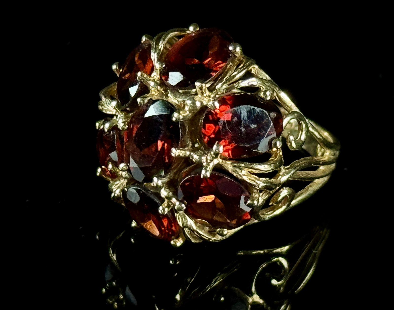 10K Yellow Gold Cluster Ring Set with Faceted Red Garnets (1 of 8)