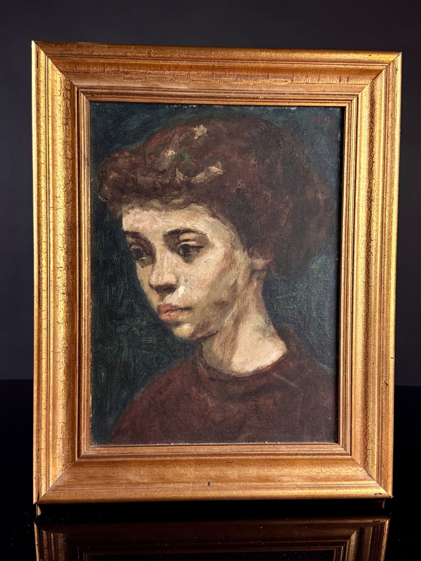 Oil on Panel Portrait of a Pensive Girl Attributed to Lambro Ahlis (1 of 6)