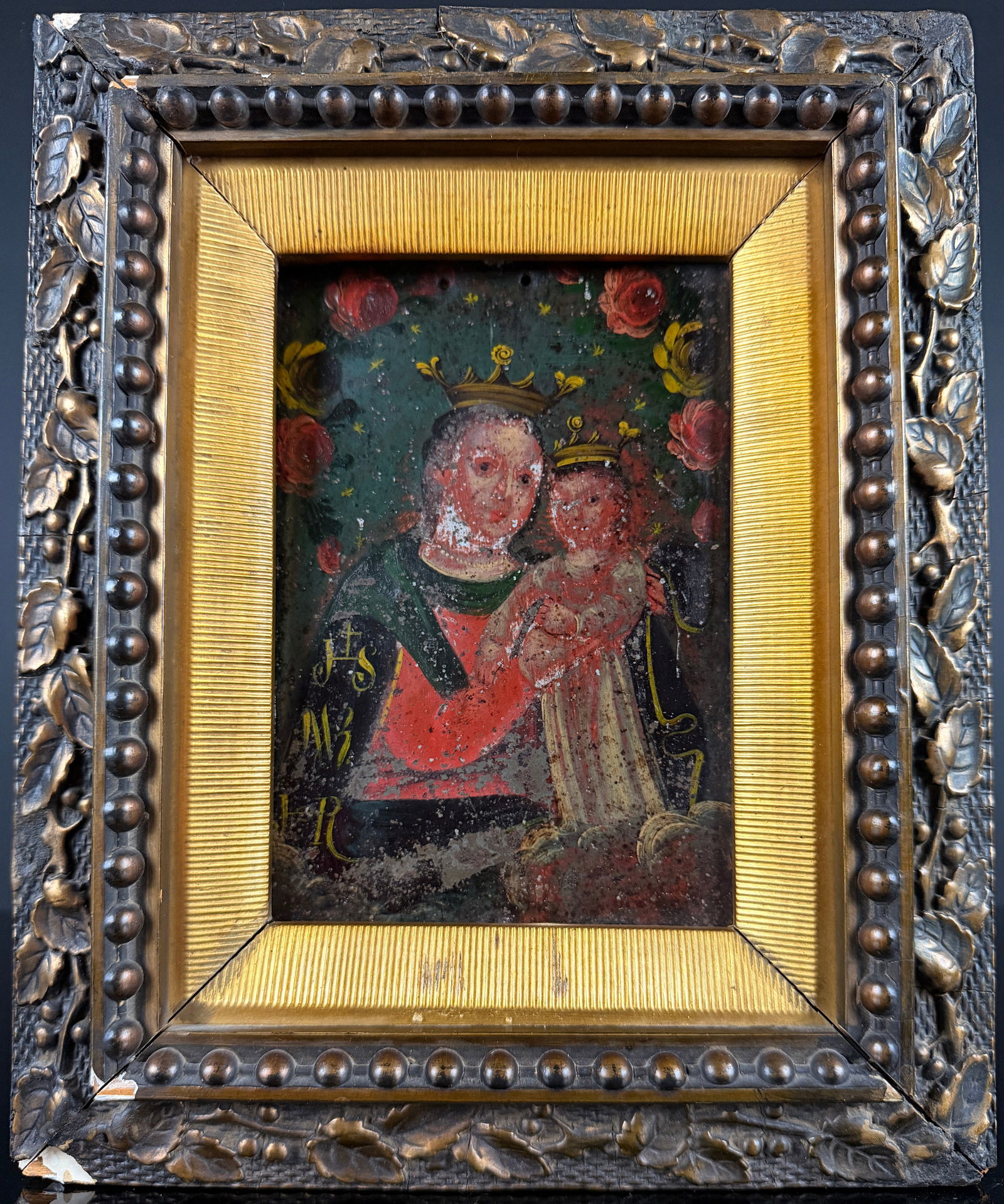 Mexican School 19th Century Retablo of the Madonna and Child on Tin (1 of 10)
