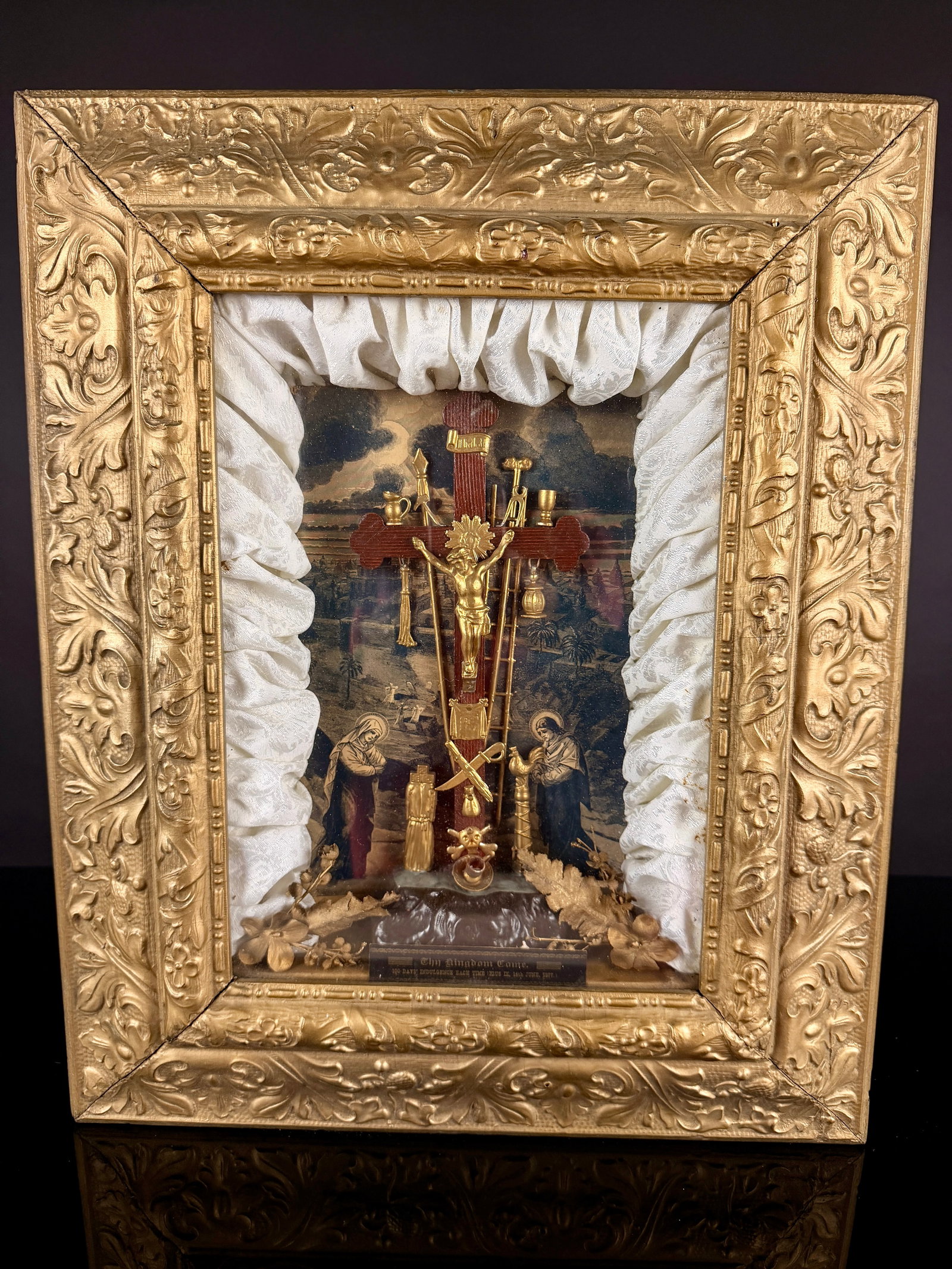 Late 19th Century Catholic Indulgence Crucifixion Shadow Box Shrine Dated 1877 (1 of 11)