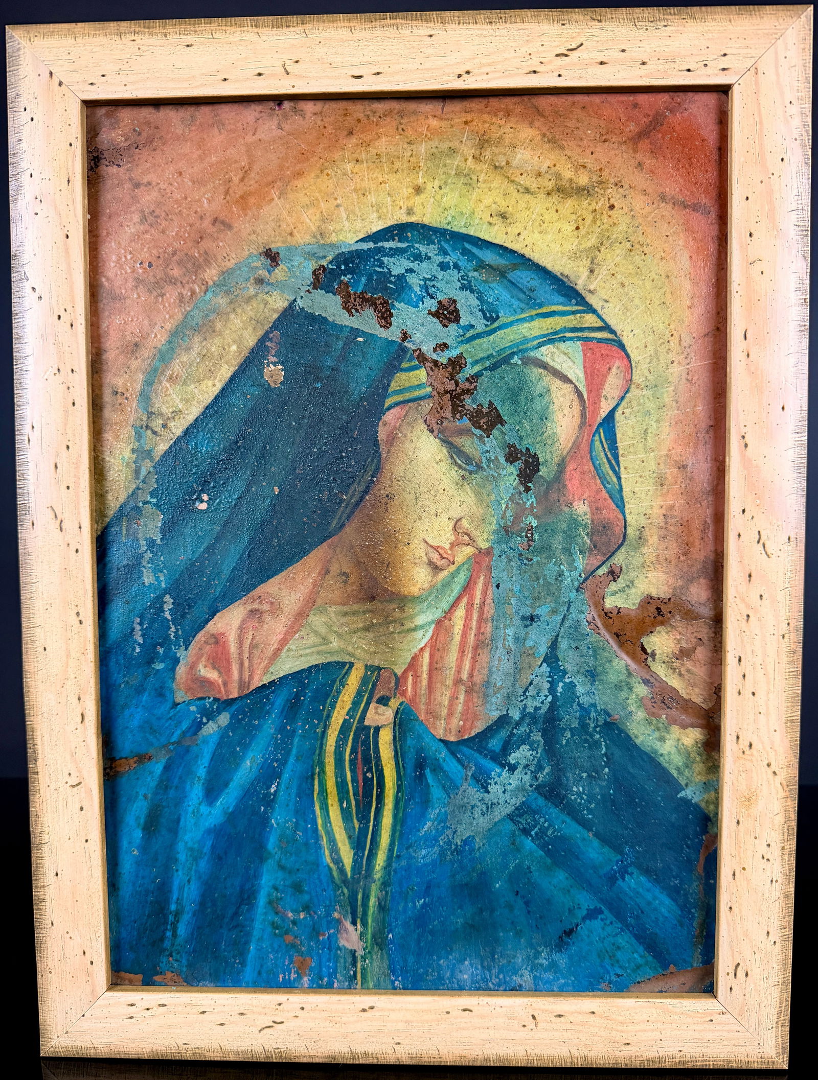 Antique Mexican Retablo Oil on Tin Depicting Our Lady of Sorrows (1 of 7)
