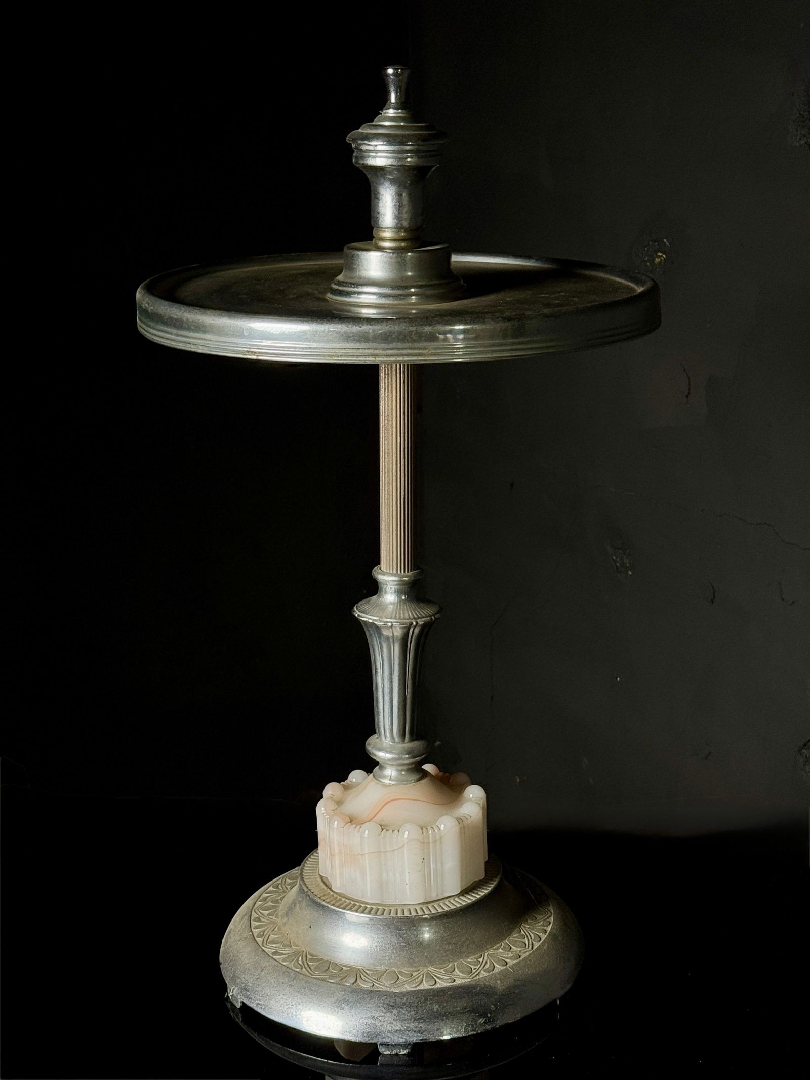 Art Deco Floor Smoking Stand with Chromed Metal and Banded Stone (1 of 8)