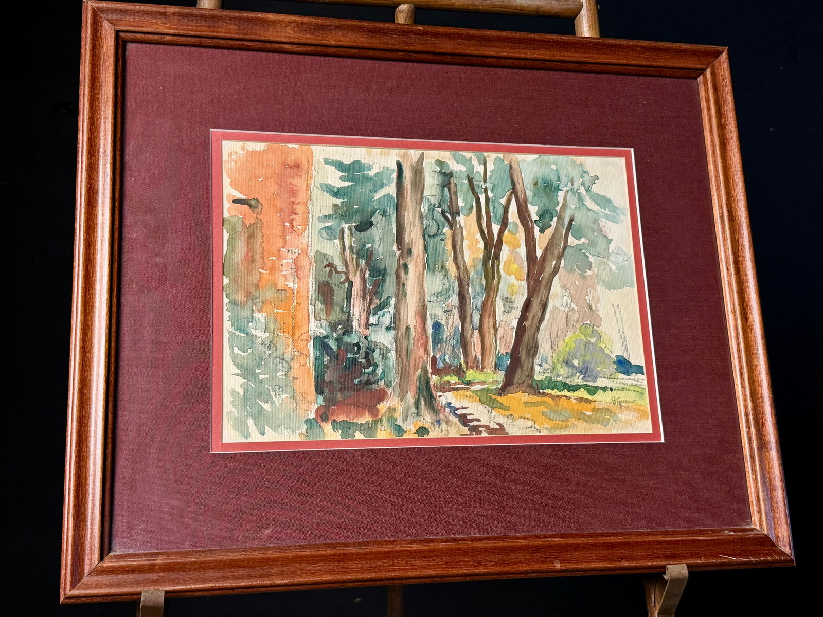 Attributed Bernard Gussow Watercolor Maine Tree Trunk Series Work in Process (1 of 7)