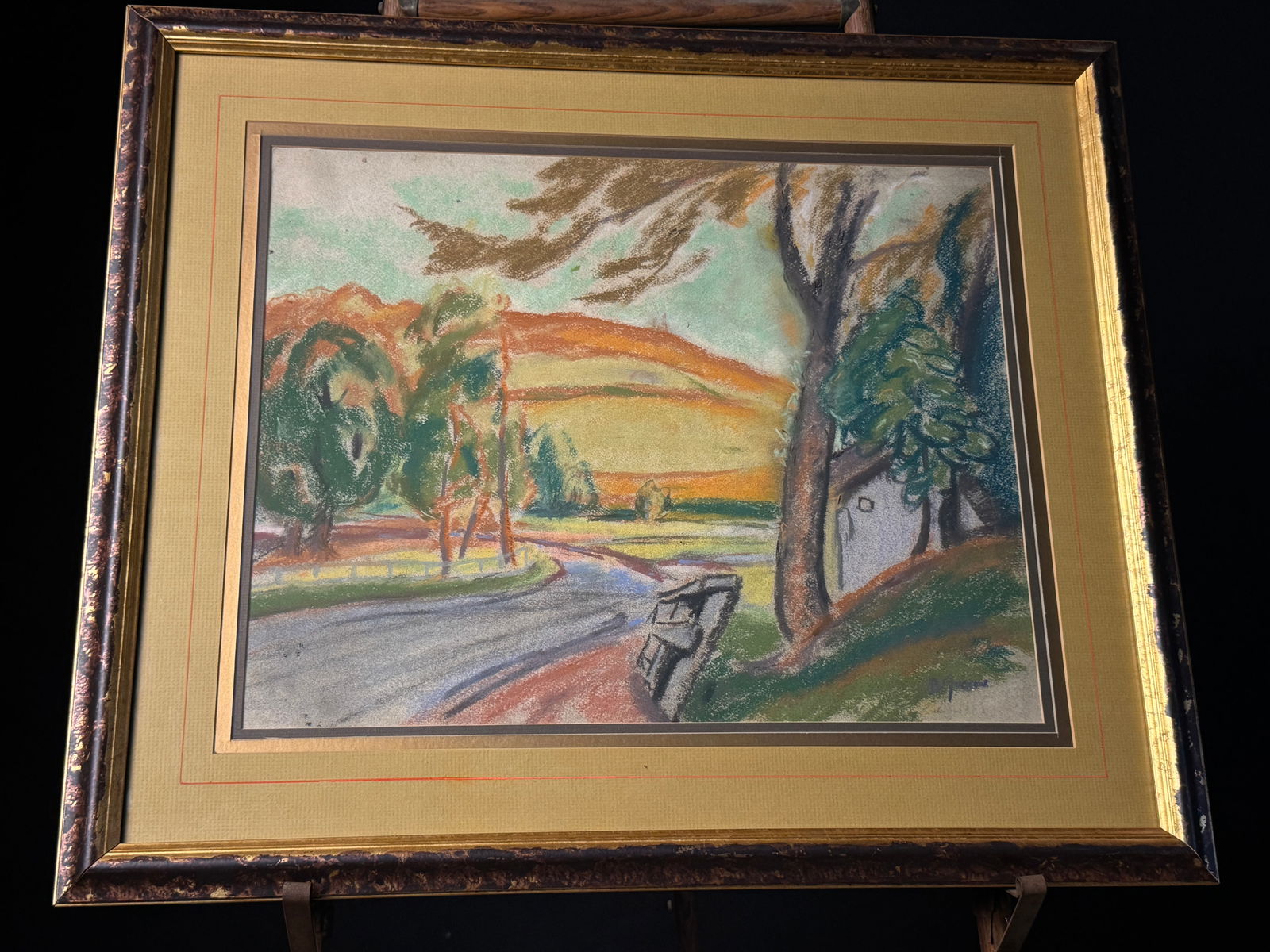 Framed Expressionist Landscape in Pastel or Chalk Bernard Gussow (1 of 5)