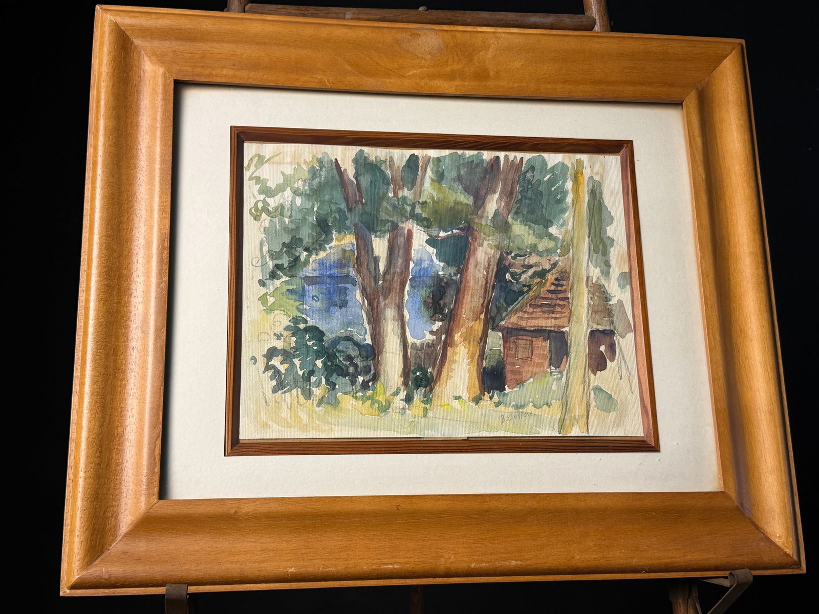 Bernard Gussow Signed Watercolor Landscape with Cabin (1 of 5)