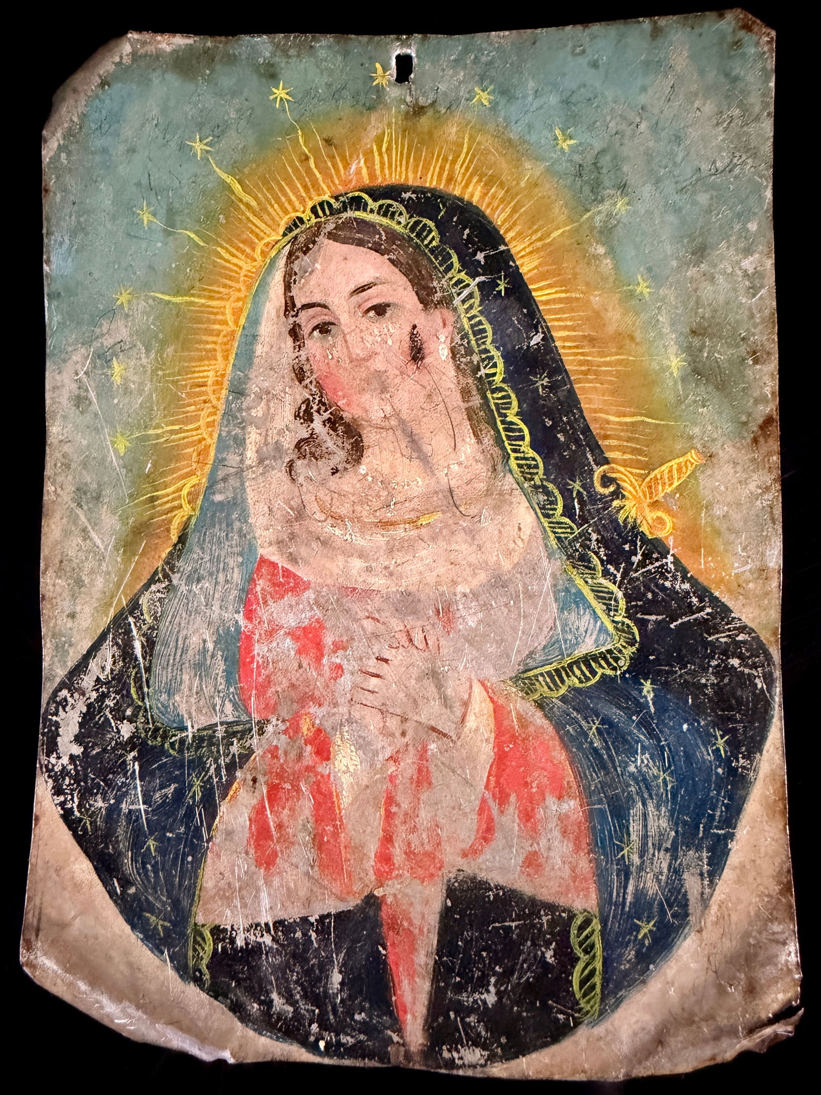 19th Century Mexican Retablo Mater Dolorosa on Tin (1 of 8)