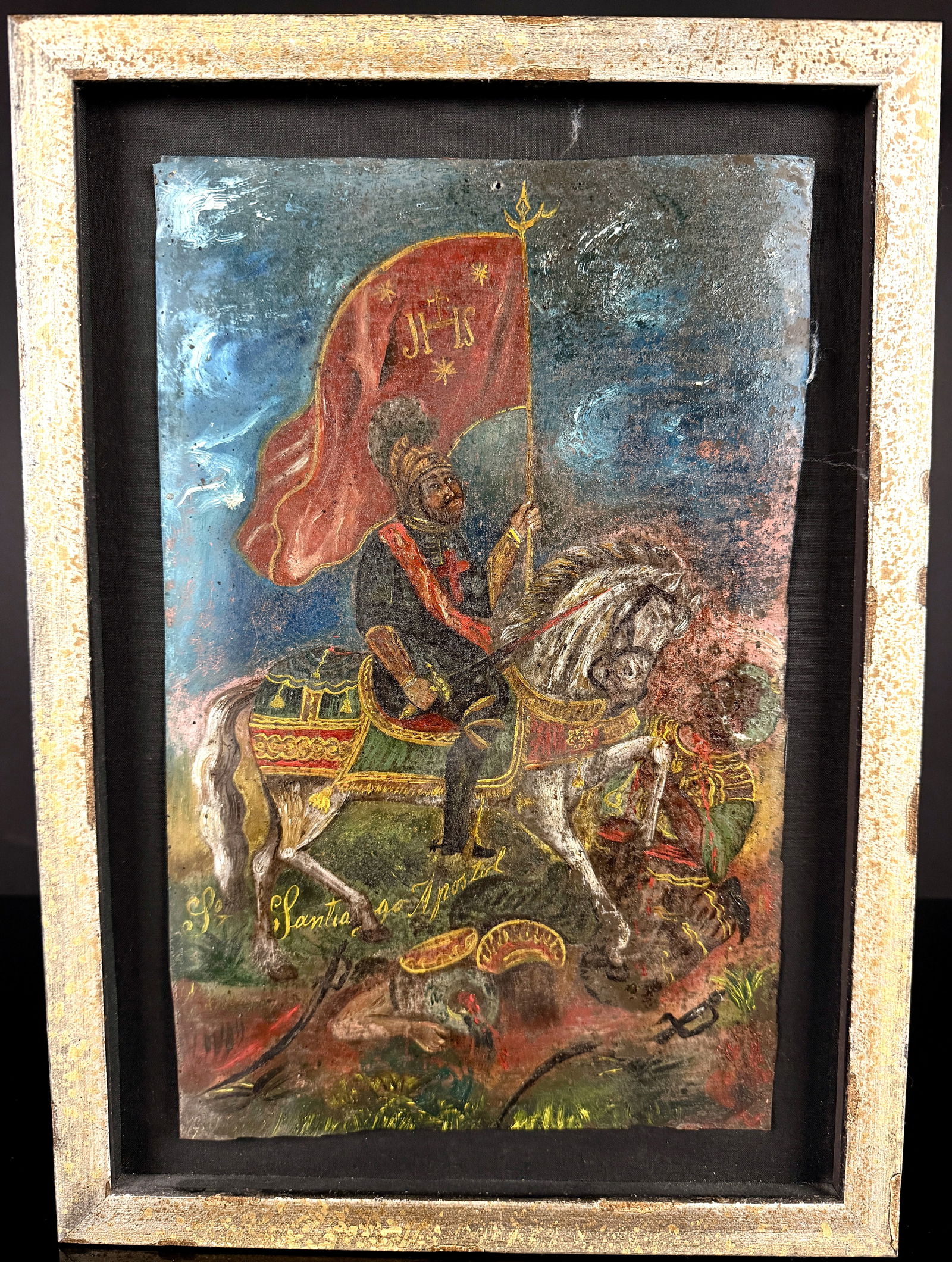 Folk Art Retablo Painting on Tin Depicting Santiago Ap??stol (1 of 8)