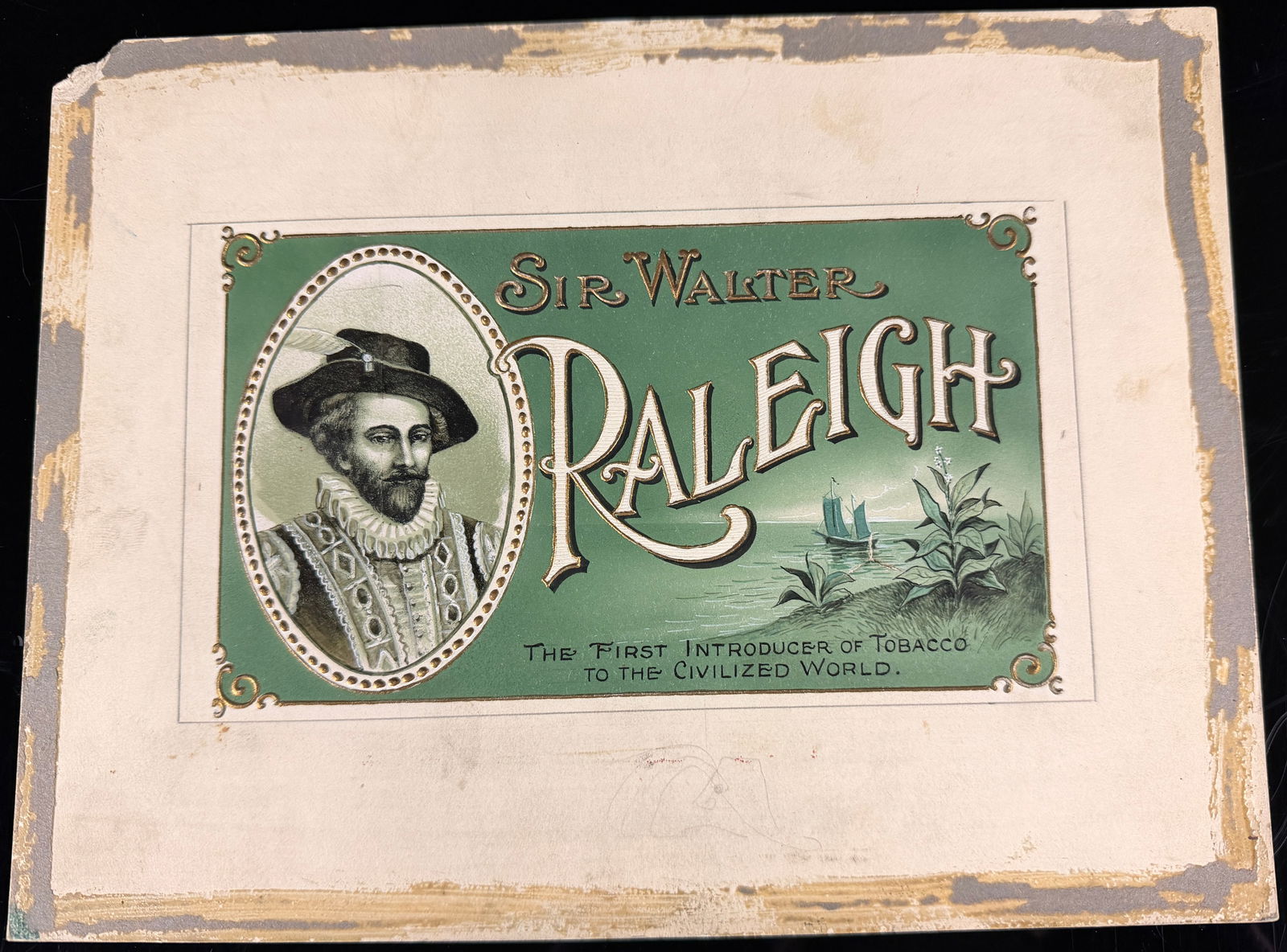 Antique Sir Walter Raleigh Cigar Label Proof by F. M. Howell & Co., Elmira, NY (1 of 8)