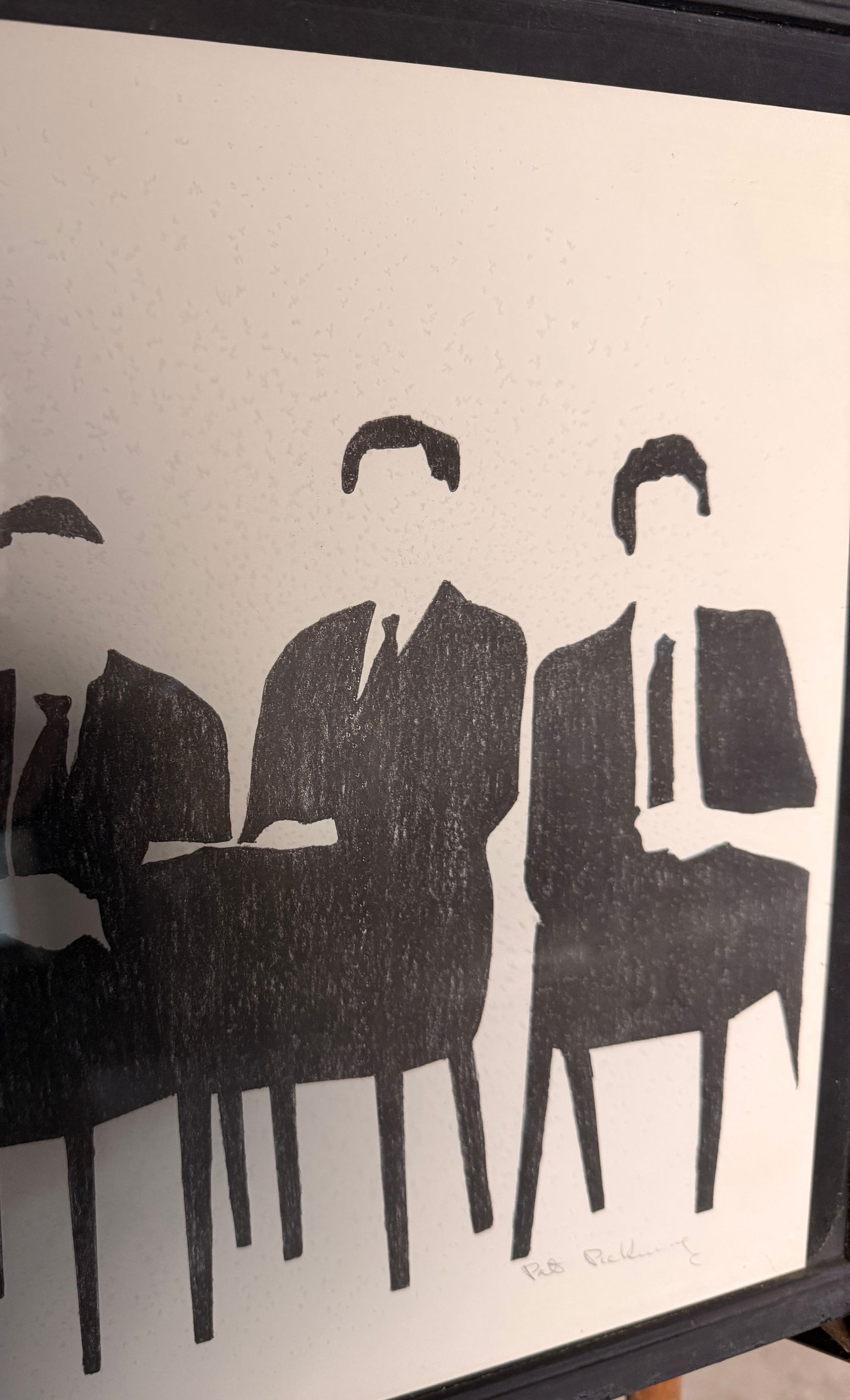 Pat Pickering, Five Men Seated Block Print - 4