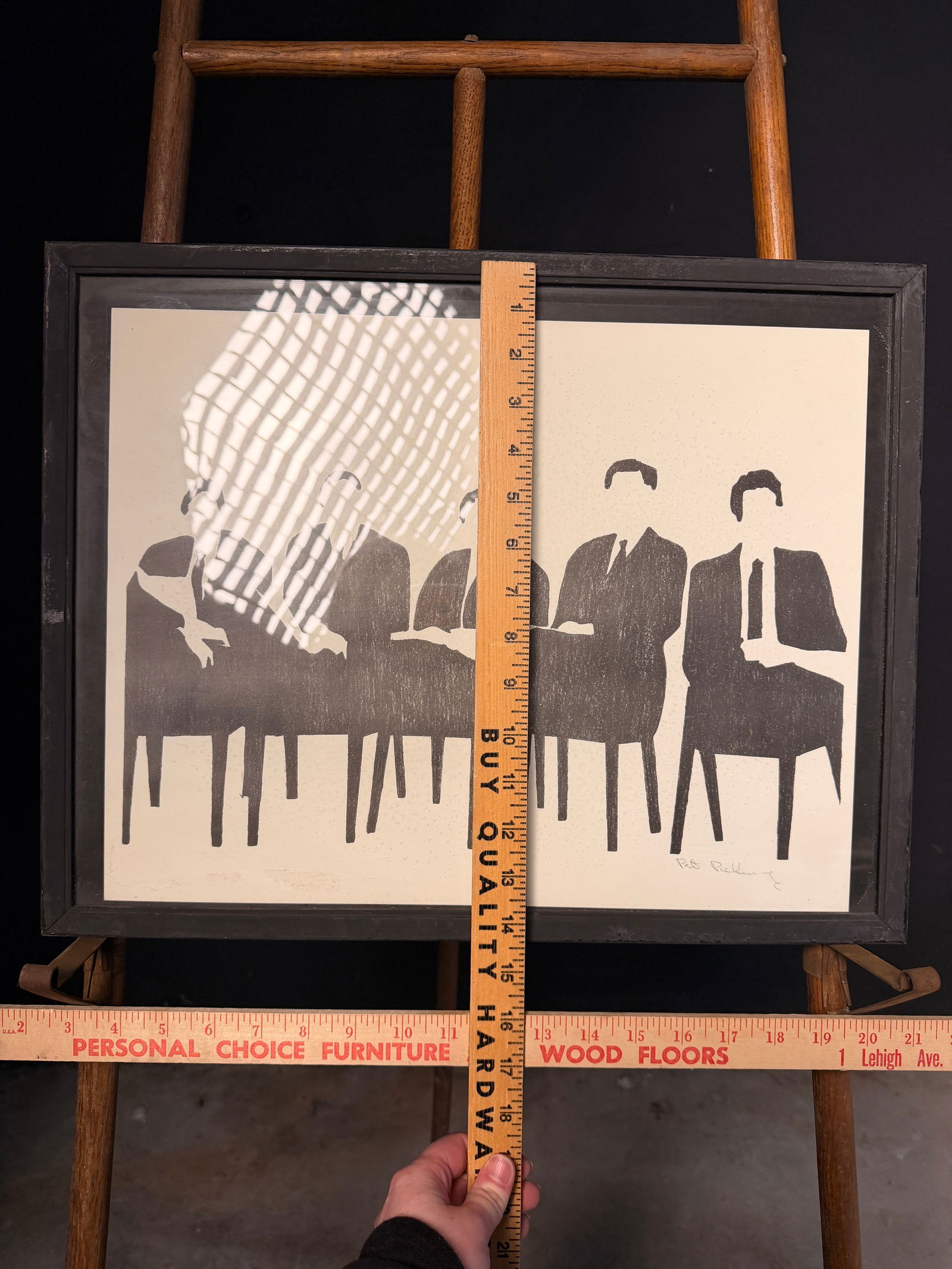 Pat Pickering, Five Men Seated Block Print - 6