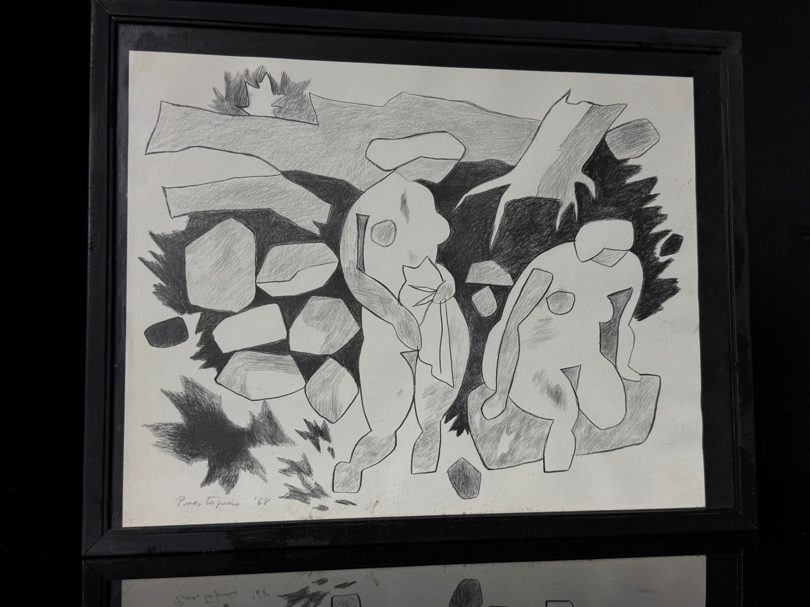 Gregorio Prestopino (1907-1984) Nude Ladies Lithograph: A lithograph on paper by American artist Gregorio Prestopino (1907-1984), titled Nude Ladies and dated 1968. The mid-century modernist composition features two stylized female figures situated within