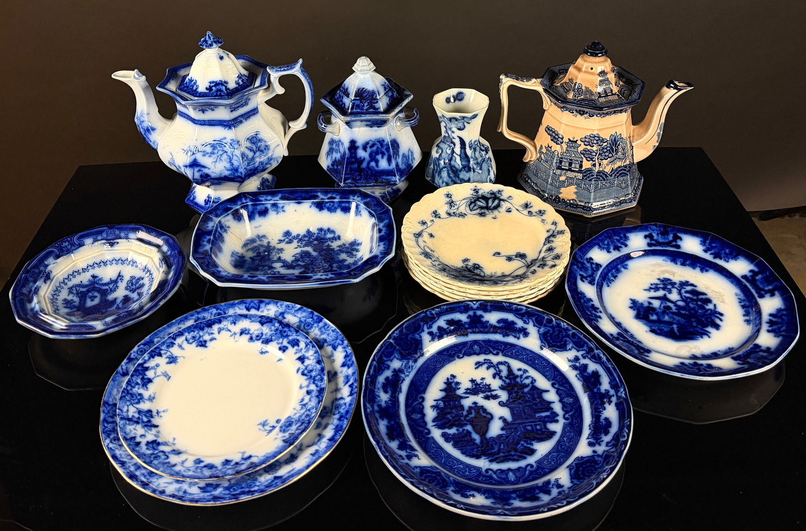 A Collection of English Staffordshire Flow Blue and Transferware Tableware (1 of 16)