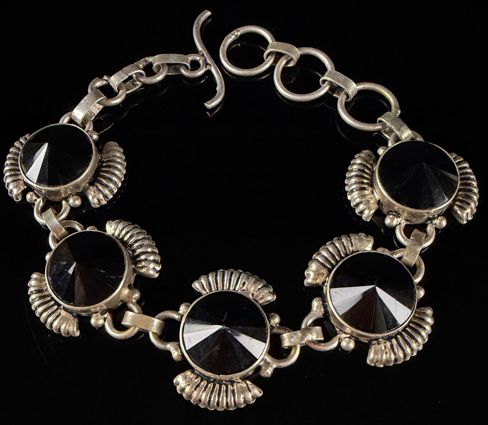 Vintage Sterling Silver and Black Onyx Link Bracelet (1 of 5)