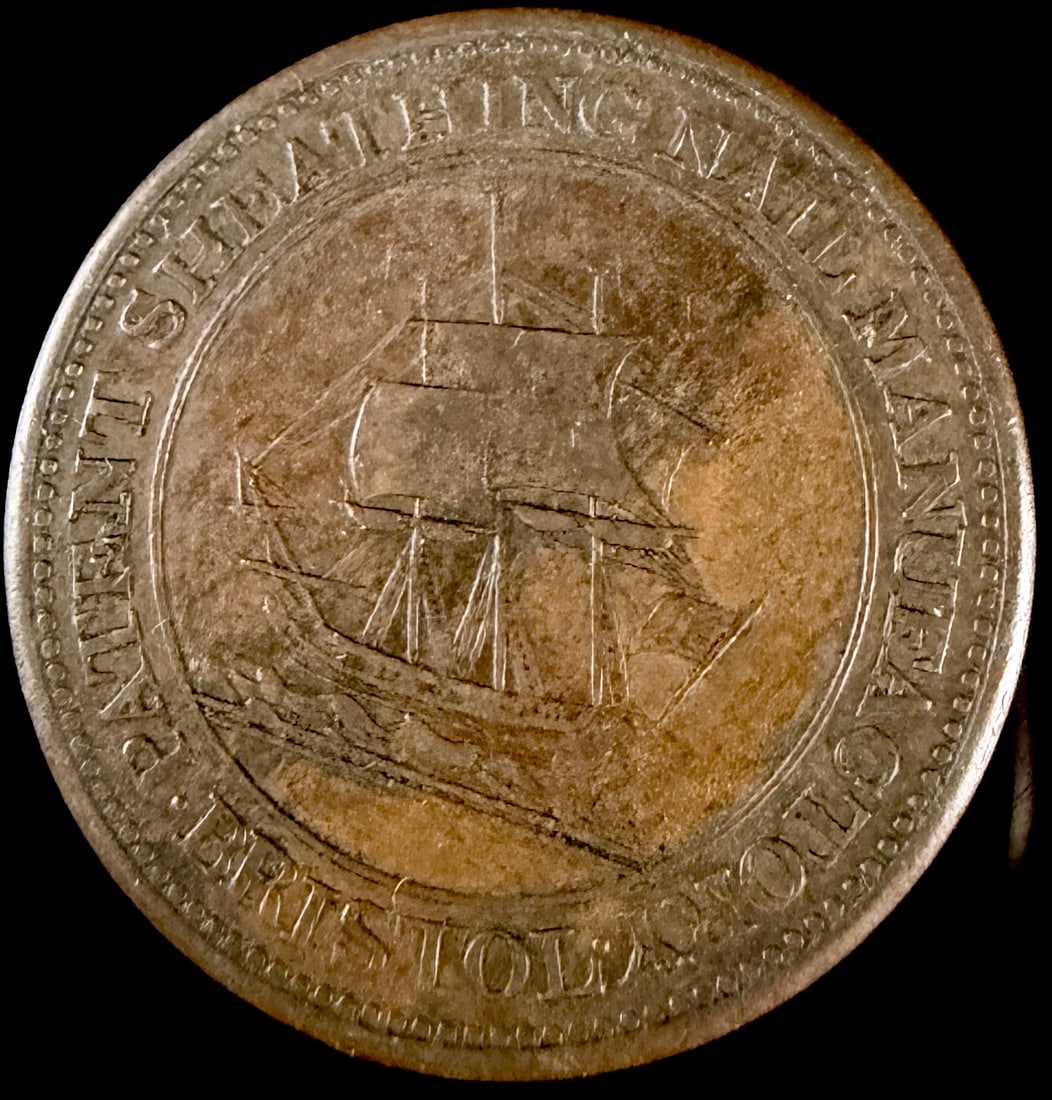 1811 Bristol Patent Sheathing Nail Manufactory Copper Half Penny Token (1 of 3)