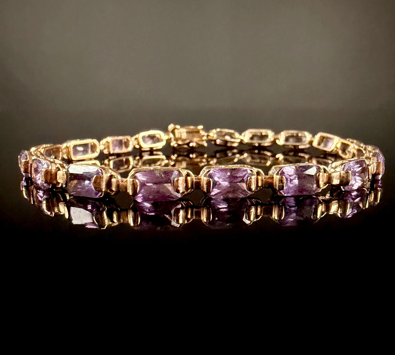 Gold-Tone Sterling Silver and Octagon Cut Amethyst Tennis Bracelet (1 of 5)