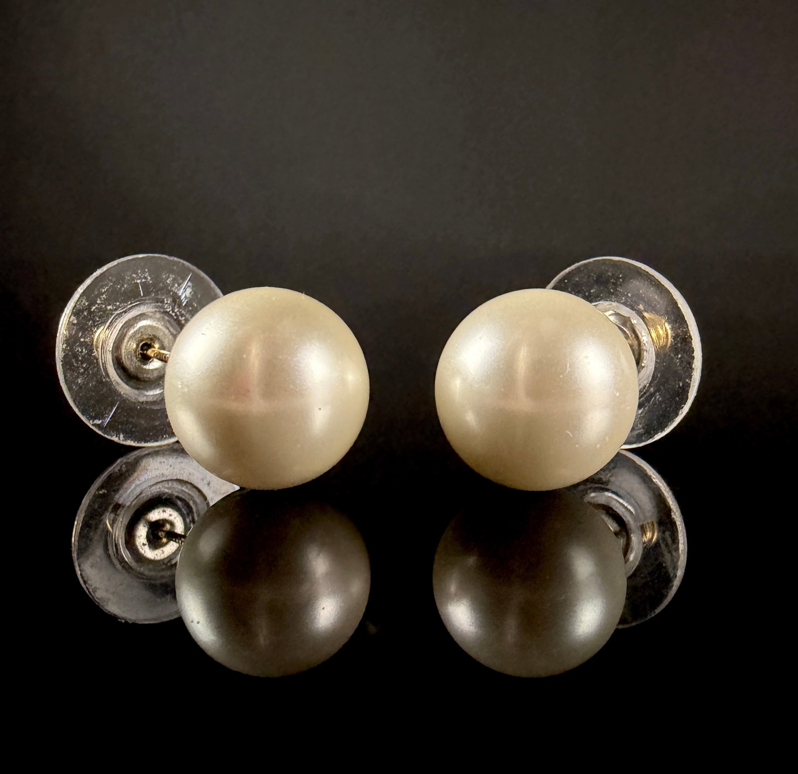 A Pair of 14k Yellow Gold and Simulated Pearl Stud Earrings (1 of 6)